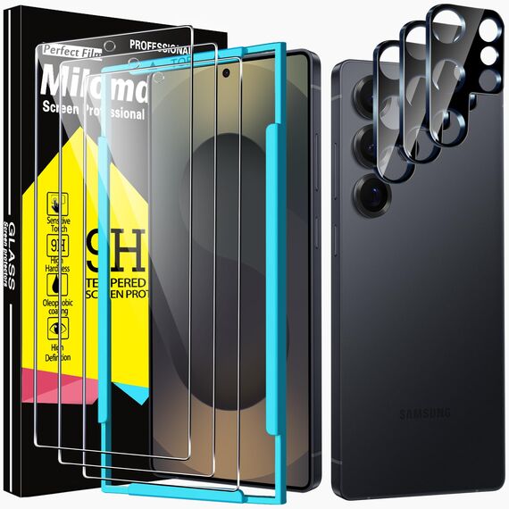 Milomdoi 3 Stück Schutzfolie für Samsung Galaxy S25 Ultra für Panzerglas mit 3 Stück Kameraschutz Camera, Panzerfolie Displayschutz Zubehör, [Fingerabdruck-ID Unterstützen]