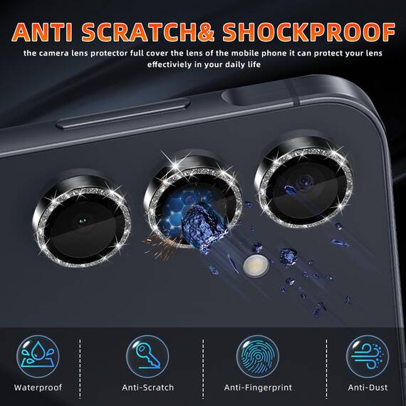 GEEMEE für Samsung Galaxy A55 5G Glitzer Kameraschutz für Panzerglas, 9H Anti-Kratzer Metall individuelle Linsen Schutzfolien, HD Klar Kamera Schutz Zubehör - Glänzendes Schwarz