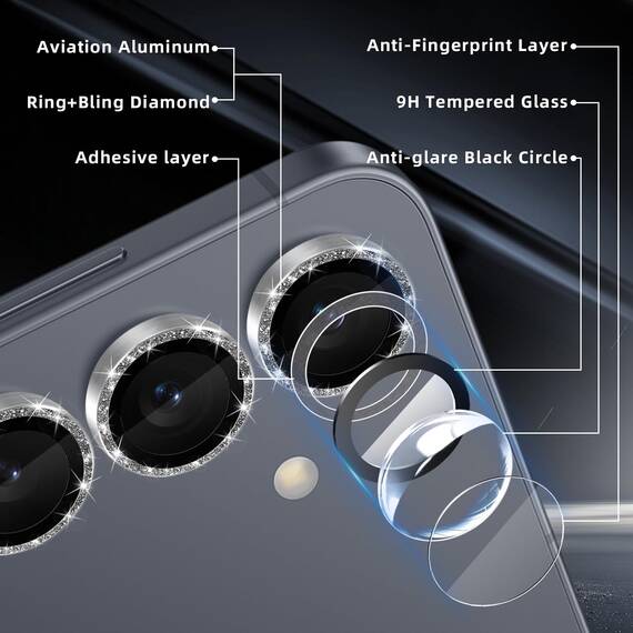 GEEMEE für Samsung Galaxy S25 Plus/S25+ 5G Glitzer Kameraschutz für Panzerglas, 9H Anti-Kratzer Metall individuelle Linsen Schutzfolien, HD Klar Kamera Schutz Zubehör - Glänzendes Silber