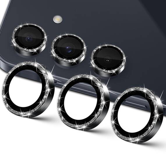 GEEMEE für Samsung Galaxy A55 5G Glitzer Kameraschutz für Panzerglas, 9H Anti-Kratzer Metall individuelle Linsen Schutzfolien, HD Klar Kamera Schutz Zubehör - Glänzendes Schwarz