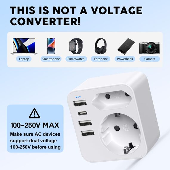 Reiseadapter Japan Steckdosenadapter, 6-in-1 Japan Adapter mit 3 USB 1 USB C(3.4A), Adapter Steckdose Typ A für USA, Kanada,Mexiko