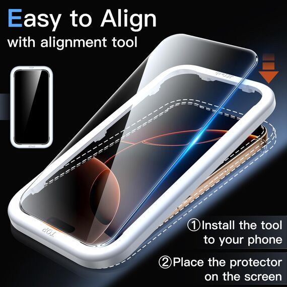 JETech 9H+ Bruchsicher Schutzfolie für iPhone 16 Pro Max 6,9 Zoll, Gehärtete Glas Militärischer Grad Displayschutz mit Einfachem Installationswerkzeug, HD Klar, 3 Stück