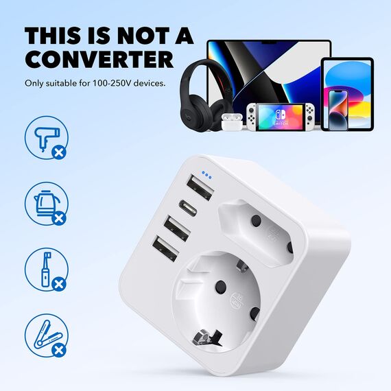 Adapter England Deutschland Stecker, Reiseadapter UK mit 3 USB 1 USB C(3.4A), Reisestecker Stromadapter Steckdosenadapter Typ G für England Großbritannien Irland Dubai, Malediven