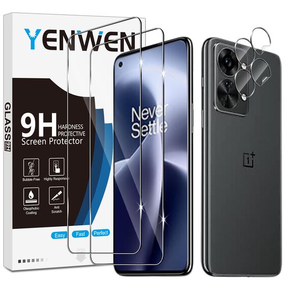 Yenwen Schutzfolie für OnePlus Nord 2T 5G für Panzerglas, 2 Stück Displayschutzfolie mit 2 Stück Kameraschutz, 9H Härte Panzer Schutz Glas Anti- Kratzer Schutzglas Anti-Blasenfrei Glas Folie