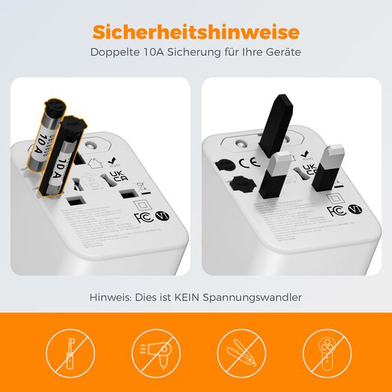 TESSAN Reiseadapter Weltweit, Universal Reisestecker mit 2 USB A und 2 USB C, Internationaler Steckdosenadapter, Universaladapter für England USA Japan Thailand Australien, Travel Adapter