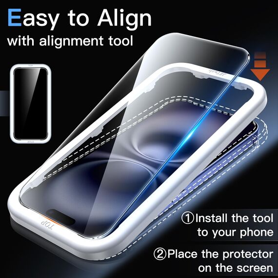 JETech 9H+ Bruchsicher Schutzfolie für iPhone 16 Plus 6,7 Zoll, Gehärtete Glas Militärischer Grad Displayschutz mit Einfachem Installationswerkzeug, HD Klar, 3 Stück