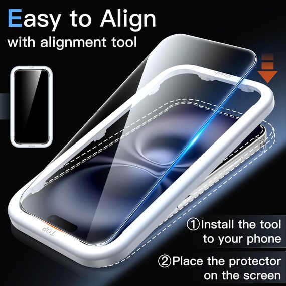 JETech 9H+ Bruchsicher Schutzfolie für iPhone 16 6,1 Zoll, Gehärtete Glas Militärischer Grad Displayschutz mit Einfachem Installationswerkzeug, HD Klar, 3 Stück