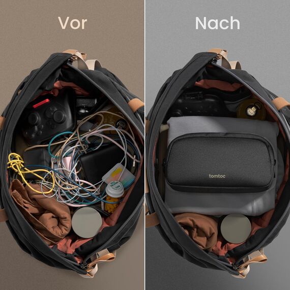 tomtoc Elektronik Organizer Tasche, Wasserresistent EDC Zubehör Kabeltasche, Tragbar Kabelorganizer Tech Pouch Bag für Handy Netzteil, Ladekabel, Ladestecker, Powerbank, Festplatte, Schwarz