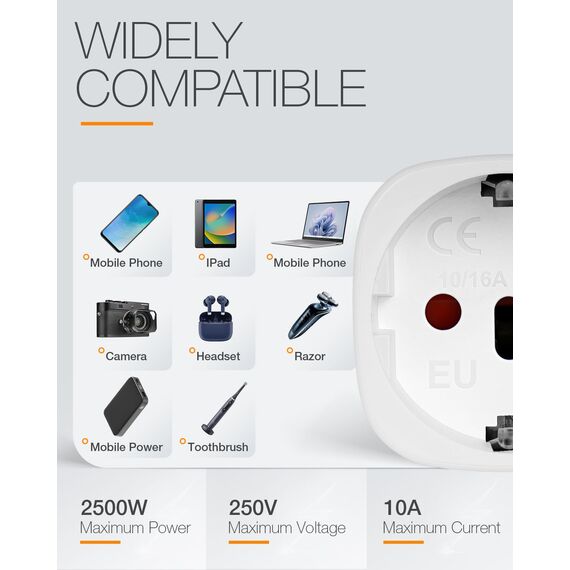 Adapter Australien 2 Stück，Adapter China Deutschland Stecker, Type I Reiseadapter China für Australien,China, Argentinien, Neuseeland, Fidschi，Weiß