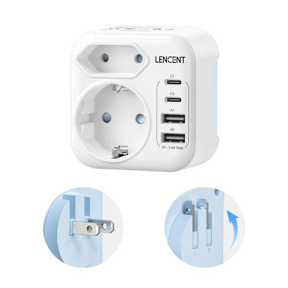 LENCENT Klappbarer Reiseadapter Japan Adapter Deutschland Nach Japan Stecker mit USB-C Steckdosenadapter Reisestecker Typ A für USA, Kanada, Mexiko, Thailand