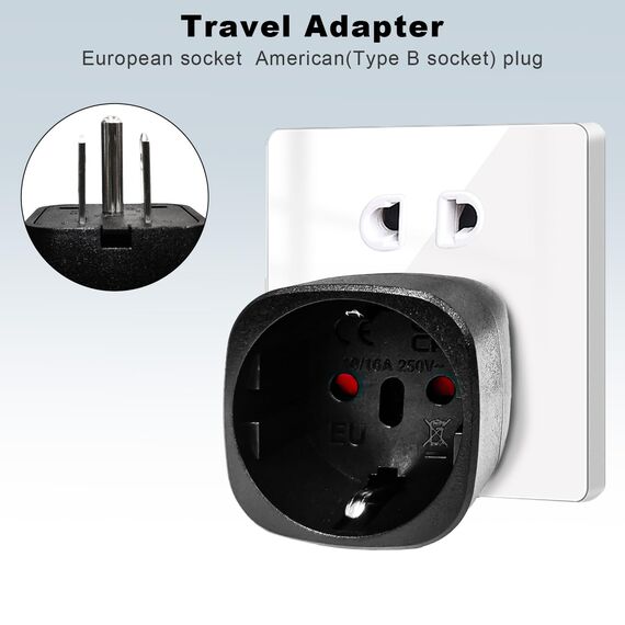 vutizal Reiseadapter, 2Stück Typ B Stecker USA Adapter Deutschland Plug, Schwarz, Power Converter für EU zu Amerika/Kanada/Mexiko/Thailand usw, Reisestecker Stromadapter, 2500 Watt, 110-120V