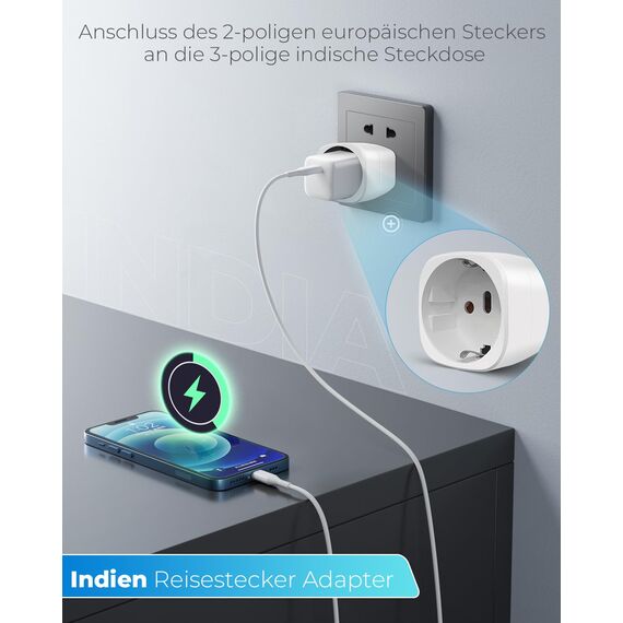 Reiseadapter Indien 2 Stück, Adapter Indien Steckdose, Reiseadapter Typ D für Sri Lanka, Indien, Nepal, Reisestecker Indien Stromadapter (Nicht zutreffend für Südafrika)