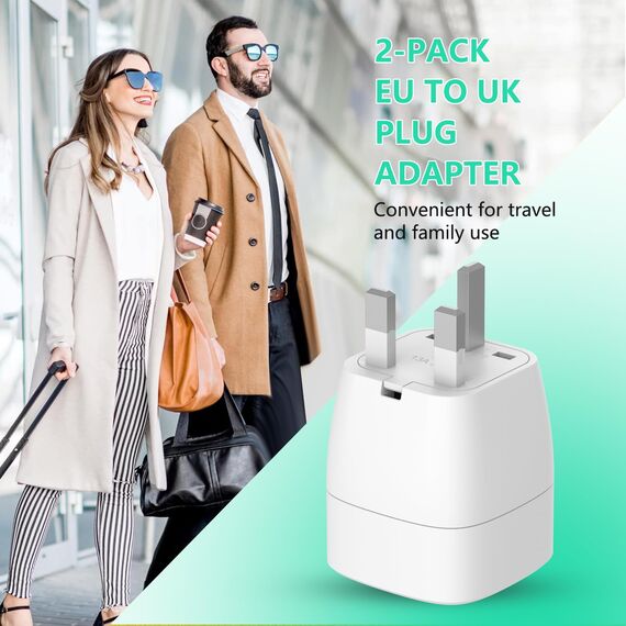 2 Stück Adapter England Deutschland Stecker Reiseadapter UK Stecker Adapter Reisestecker Typ G, Travel Adapter UK, Steckdosenadapter England für EU zu England/Schottland/Irland/Dubai/Maldives usw