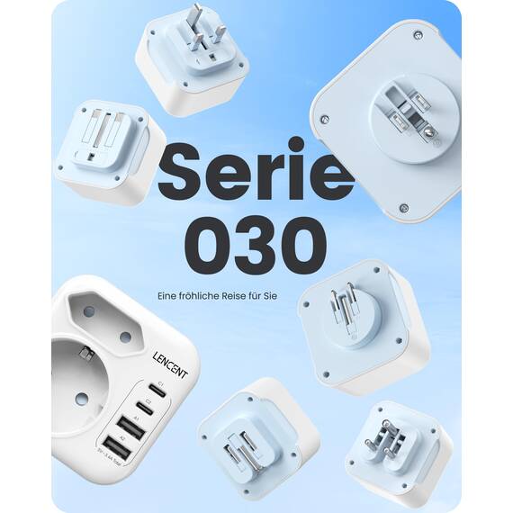 LENCENT Klappbarer Reiseadapter USA Deutschland Stecker, Netzadapter Typ B, Reisestecker mit 2 USB-C 2 USB-A Anschlüße, Adapter für American, Mexiko, Kanada, Thailand, Costa Rica Steckdosen