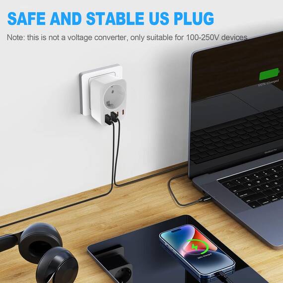 Clomnpe USA Adapter Steckdose, 5-in-1 Reiseadapter USA mit 2*USB (3.4A),2*USB-C,1*AC, Adapter usa Deutschland Stecker, Steckdosenadapter für EU zu US Amerika Kanada Mexiko Thailand, Typ B Reisestecker