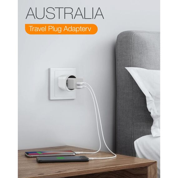 Adapter Australien 2 Stück，Adapter China Deutschland Stecker, Type I Reiseadapter China für Australien,China, Argentinien, Neuseeland, Fidschi，Weiß