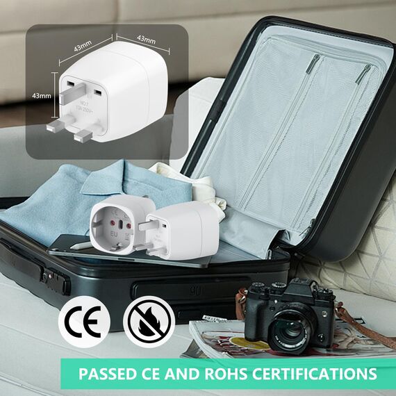 2 Stück Adapter England Deutschland Stecker Reiseadapter UK Stecker Adapter Reisestecker Typ G, Travel Adapter UK, Steckdosenadapter England für EU zu England/Schottland/Irland/Dubai/Maldives usw