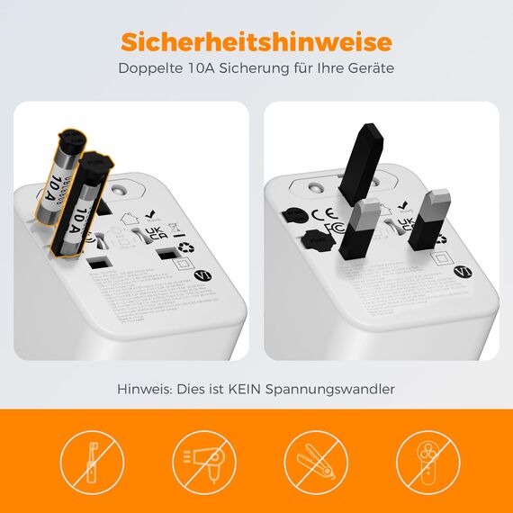 TESSAN Reiseadapter Weltweit USB C, Reisestecker Adapter Weltweit 5 USB Gesamtleistung 28W, Universal Travel Adapter, Steckdosenadapter England Japan England USA Thailand Italien Australien China