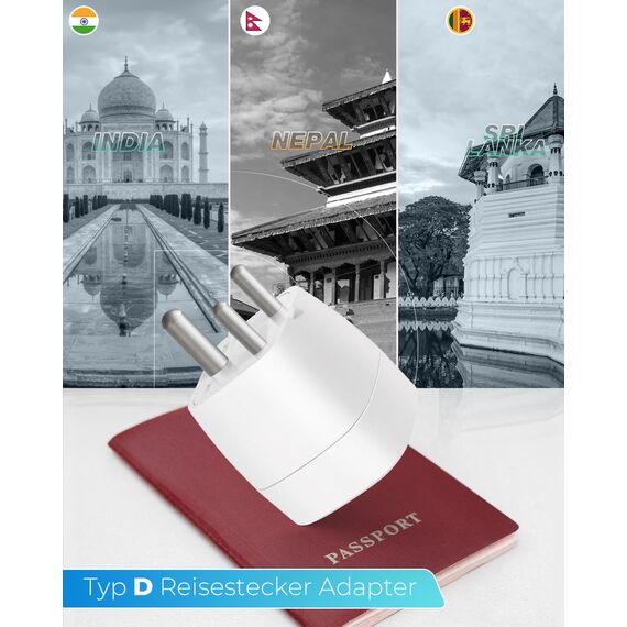 Reiseadapter Indien 2 Stück, Adapter Indien Steckdose, Reiseadapter Typ D für Sri Lanka, Indien, Nepal, Reisestecker Indien Stromadapter (Nicht zutreffend für Südafrika)