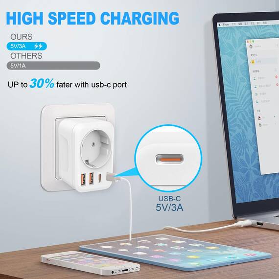 Clomnpe USA Adapter Steckdose, 5-in-1 Reiseadapter USA mit 2*USB (3.4A),2*USB-C,1*AC, Adapter usa Deutschland Stecker, Steckdosenadapter für EU zu US Amerika Kanada Mexiko Thailand, Typ B Reisestecker