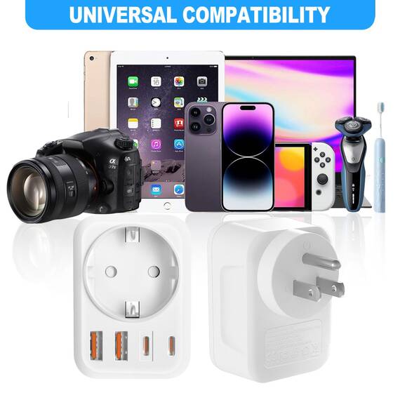 Clomnpe USA Adapter Steckdose, 5-in-1 Reiseadapter USA mit 2*USB (3.4A),2*USB-C,1*AC, Adapter usa Deutschland Stecker, Steckdosenadapter für EU zu US Amerika Kanada Mexiko Thailand, Typ B Reisestecker