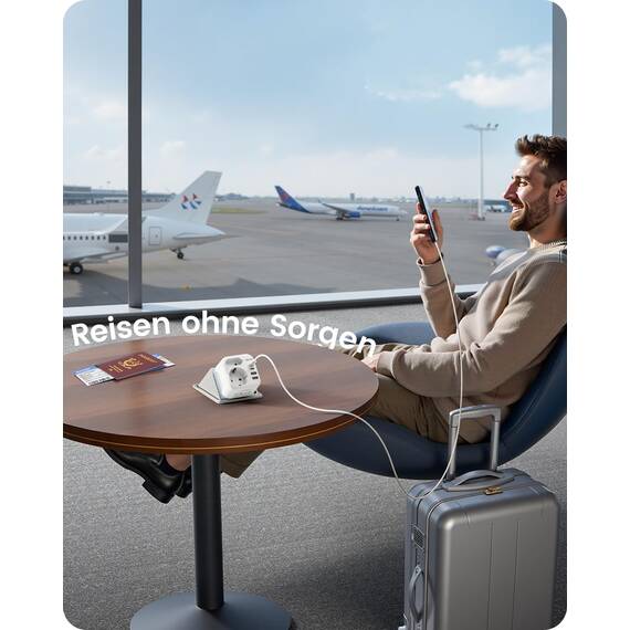 LENCENT Klappbarer Reiseadapter USA Deutschland Stecker, Netzadapter Typ B, Reisestecker mit 2 USB-C 2 USB-A Anschlüße, Adapter für American, Mexiko, Kanada, Thailand, Costa Rica Steckdosen