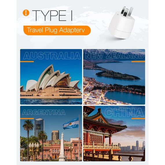 Adapter Australien 2 Stück，Adapter China Deutschland Stecker, Type I Reiseadapter China für Australien,China, Argentinien, Neuseeland, Fidschi，Weiß