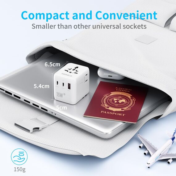 5 in 1 Reiseadapter Weltweit,Universal Adapter mit USB A,USB C,1 Weltweit Steckdose und 1 USA/JP Steckdose,Travel Reisestecker Internationaler Steckdosenadapter für EU USA UK Canada Japan Australien