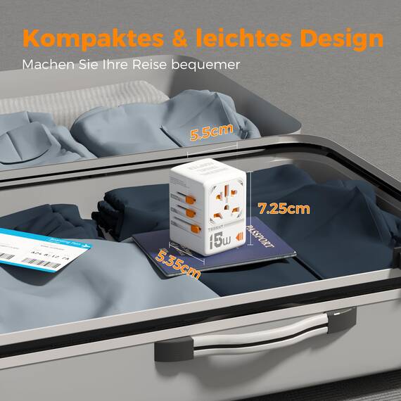 TESSAN Reiseadapter Weltweit, Universal Reisestecker mit 1 USB C und 2 USB A, Internationaler Steckdosenadapter, Universaladapter für England Deutschland USA Australien Japan China, Travel Adapter