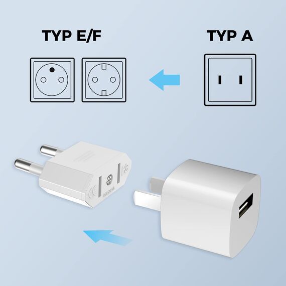VIEVRE 8 Stück US to EU Adapter, Adapter USA Deutschland Stecker, US Stecker Adapter Auf EU, US zum 2 Pin Deutschland (Weiß)