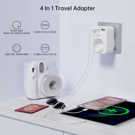 Reiseadapter USA Adapter Amerika Deutschland Stecker mit 2USB 1USB C (3A), 4-in-1 Steckdosenadapter Reisestecker Stromadapter für USA Kanada Thailand Mexiko Wand Ladegerät Ladestation