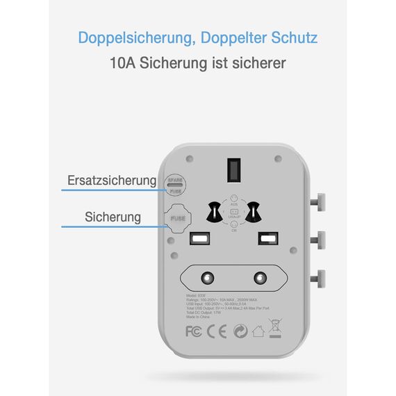 TESSAN Reiseadapter Weltweit, Universal Adapter mit 4 USB A und 1 AC Steckdose, Reisestecker Steckdosenadapter für USA England Japan Thailand Australien, Stromadapter Internationaler