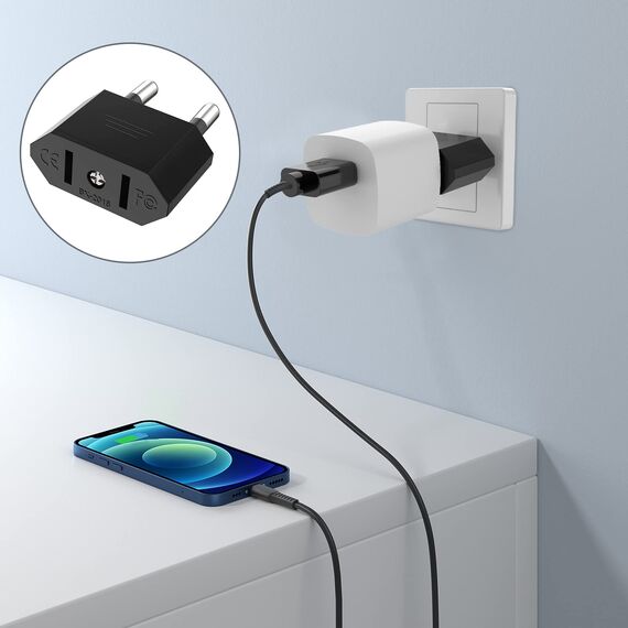 VIEVRE US to EU Adapter, 2 Pin USA Deutschland Stecker, Amerika Mexiko Kanada Ägypten Spanien Stecker Adapter Auf EU, USA Adapter Steckdose(Schwarz)