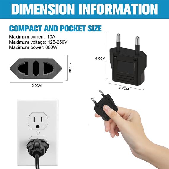 Oliveria 4 Stück Reiseadapter, US zu EU Adapter, Stecker USA Deutschland, Reisestecker US auf EU, Adapter
