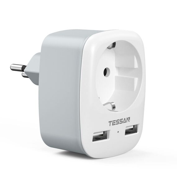 TESSAN Adapter Schweiz Deutschland, Reiseadapter Schweiz mit 2 USB, Steckdosenadapter Schweizer, Stromadapter Typ J, Reisestecker Schweizer, Adapter Typ J