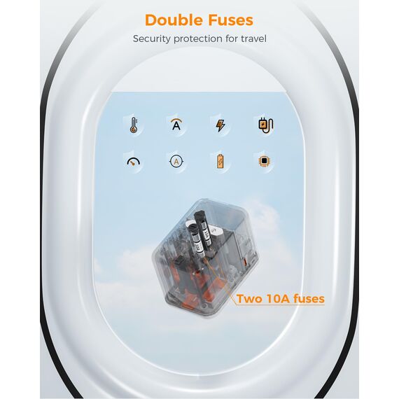 TESSAN Reiseadapter Weltweit, 65W GaN Travel Adapter Schnellladegerät, Reisestecker mit 2 USB und 3 USB C, Universal für Japan Deutschland USA England China