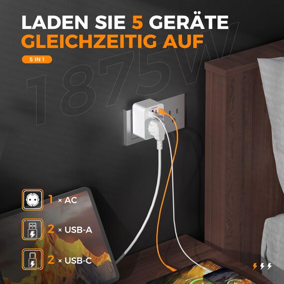 TESSAN USA Adapter Steckdose, 20W Reiseadapter USA mit 2 USB C und 2 USB A, 1875W Adapter Amerika Deutschland Stecker, Schnellladung, EU to US Reisestecker Typ B für Kanada Thailand Mexiko
