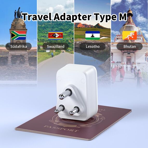 Reiseadapter Südafrika Adapter Deutschland Stecker Reisestecker Südafrika mit 2 USB 1USB C (3A) Steckdosenadapter Typ M für Südafrika Swaziland Lesotho Bhutan Namibia Botswana