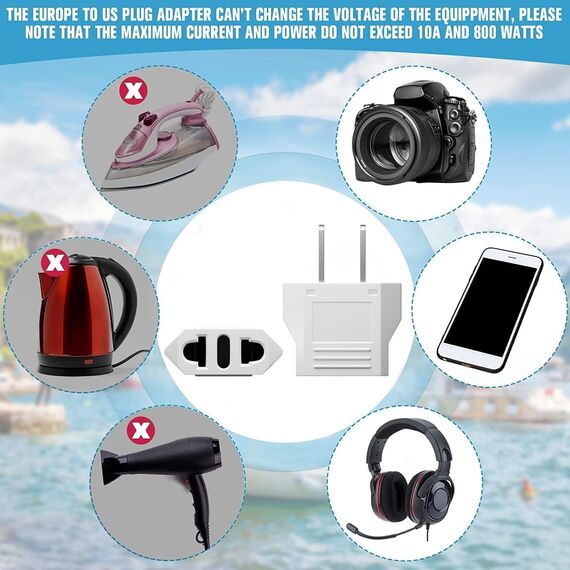 Oliveria 8 Stück Reiseadapter, EU to US Adapter, Adapterstecker USA Deutschland Stecker, Reisestecker EU auf US Deutschland/Europa Stecker Amerika/Kanada/Mexiko Konverter für Geräte mit USA-Weiß