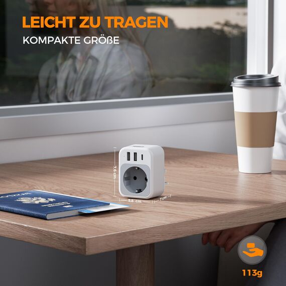TESSAN Adapter England Deutschland Stecker, UK Adapter mit 1 USB C und 2 USB A, Reiseadapter UK Tragbare, Steckdosenadapter Stromadapter für London Schottland Malediven Malta, Reisestecker Typ G