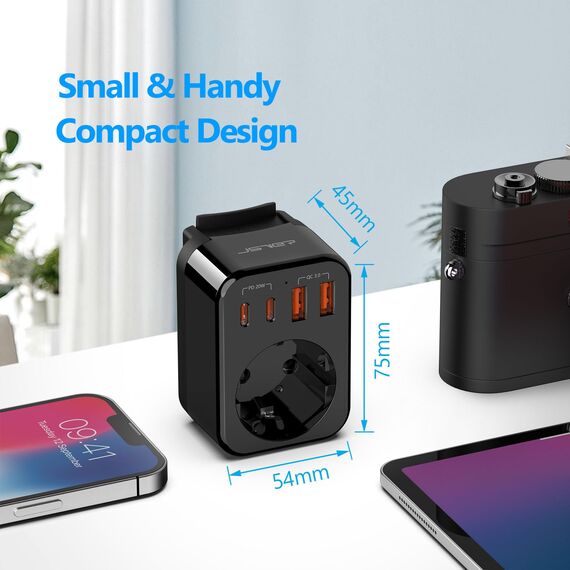 Reiseadapter Weltweites Set, Universal Steckdosenadapter mit USB C (PD 20W), Reisestecker mit 8 Abnehmbare Stecker Travel Adapter für UK/Italien/Südafrika/JAP/AUS/USA/Swiss, über 200 Ländern