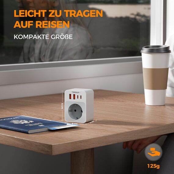 TESSAN Klappbarer USA Adapter Steckdose, 5 in 1 Reiseadapter USA Deutschland Stecker mit 2 USB C und 2 USB A, EU to US Adapter für Kanada, Thailand, American, Mexiko Steckdosen, Reiseadapter Typ B
