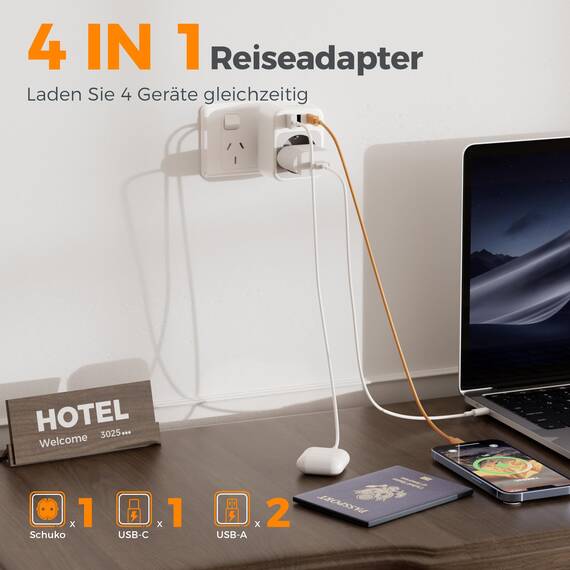 TESSAN Reiseadapter China, Adapter Australien mit 1 USB C und 2 USB A, Reisestecker Neuseeland, Steckdosenadapter Australien Adapter Steckdose, 2500 W Stromadapter Neuseeland, Argentinien