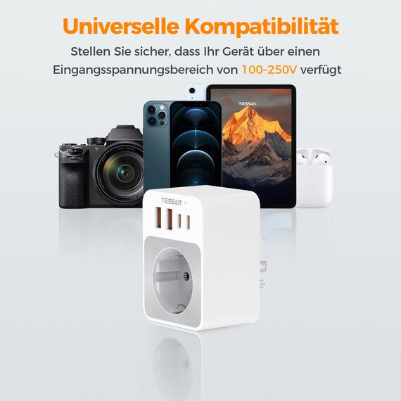 TESSAN 2 Stück Klappbarer USA Adapter Steckdose, 5 in 1 Adapter USA Deutschland Stecker 2 USB C und 2 USB A, Reiseadapter Kanada, Steckdosenadapter US für American Thailand Mexiko, Reisestecker Typ B