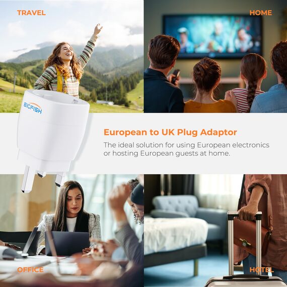 Bigfish Adapter UK 2er Pack, Stecker England, Deutschland, Steckeradapter England, Reiseadapter UK, EU Adapter für England/Schottland/Irland/Dubai/Maldives, weiß
