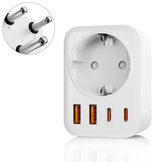 Oliveria Adapter Südafrika, 5 in 1 Reiseadapter Südafrika mit 1 AC & 2 USB-C & 2 USB-A(3.4A), 3-Polig Stecker für Südafrika, Lesotho, Mosambik, Namibia, Swasiland, Simbabwe - Reisestecker Typ M