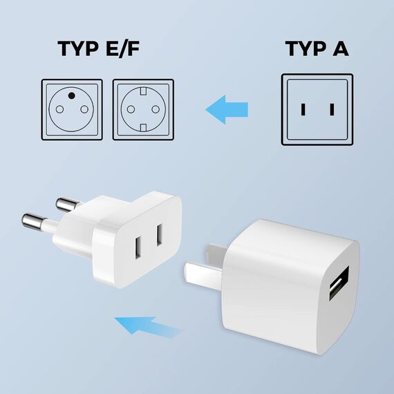 VIEVRE 2 Stück EU Stecker Adapter, US to EU Adapter für Steckdosen, Steckeradapter Japan Deutschland, Adapter Eurostecker, Weiß (Packung mit 2)