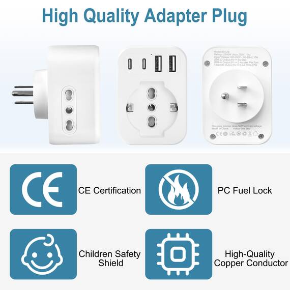 USA Adapter Steckdose, 7 in1 Reiseadapter USA Deutschland Stecker mit 2*USB-C,2*USB-A,1*AC, 2*Italien Steckdosen, EU to US Adapter, Steckdosenadapter Typ B für Amerika/Kanada/Thailand/Mexiko