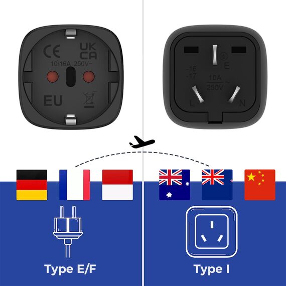 Oliveria 2X Adapter Australien, Deutschland auf Australien Reiseadapter, Type I Aus-tralien Reisestecker Steckdosenadapter für Aus-tralien China, Argentinien, Neuseeland, Fidschi-schwarz