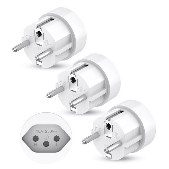 Reiseadapter Schweiz auf EU Adapterstecker, 3 Stück Schweiz auf EU Reisestecker Adapter, Liechtenstein auf EU Adapterstecker 3 poliger Schweizer Stecker auf 2 polige DE Buchse Schweizer Steckdose